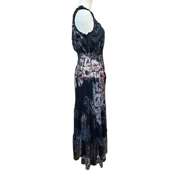 Lapis Anthropology Black Floral Pleated Ruffle Maxi Whimsigoth Dress Medium - Picture 3 of 16